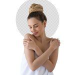 Smiling Woman with Towel Wrapped Hair Using Cotton Pads and Faci