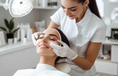 Professional facial treatment in modern spa clinic