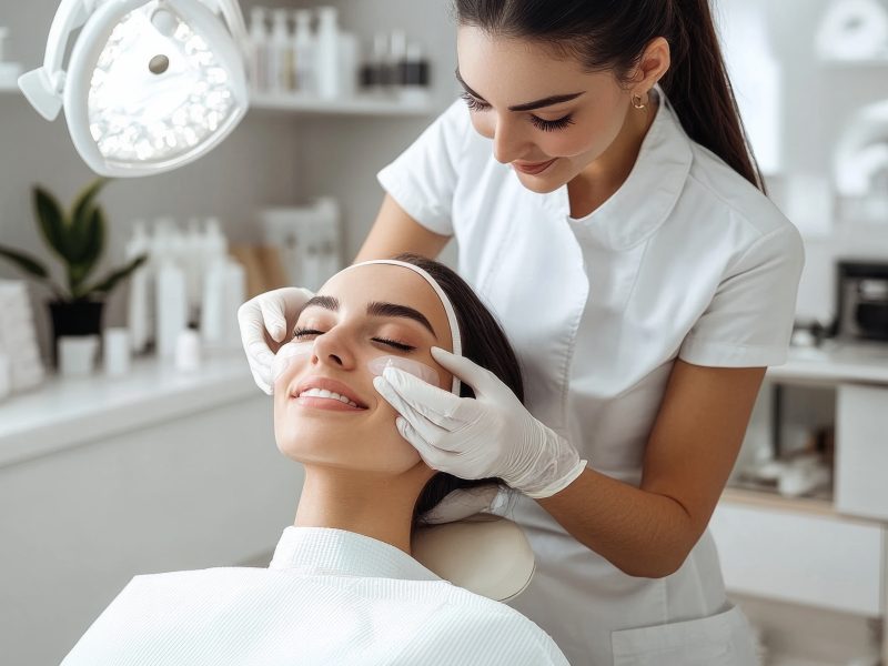 Professional facial treatment in modern spa clinic