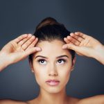 thinking-forehead-woman-studio-cosmetics-ideas-dermatology-plastic-surgery-gray-background-beauty-wonder-model-thought-anti-aging-skincare-planning-treatment